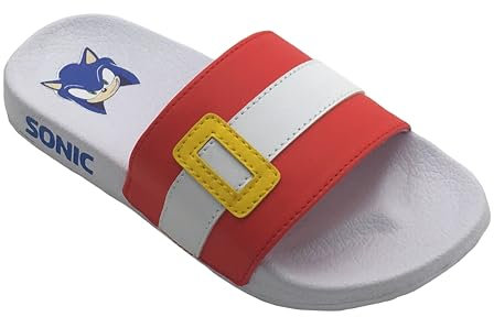 Sonic The Hedgehog Jungen Mädchen Kinder Pool Sliders Flip Flops Strandsandalen Rot/Weiß gestreift Größe 10-4, weiß, 28 EU