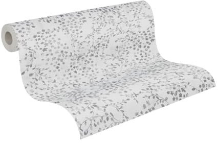 A.S. Création Ranken-Vliestapete – Grau, Weiß, Silber – 0,53 x 10,05 m | Florales Ranken-Motiv als natürlicher Blickfang – matte Motivtapete, einfach zu verkleben & spurlos abziehbar