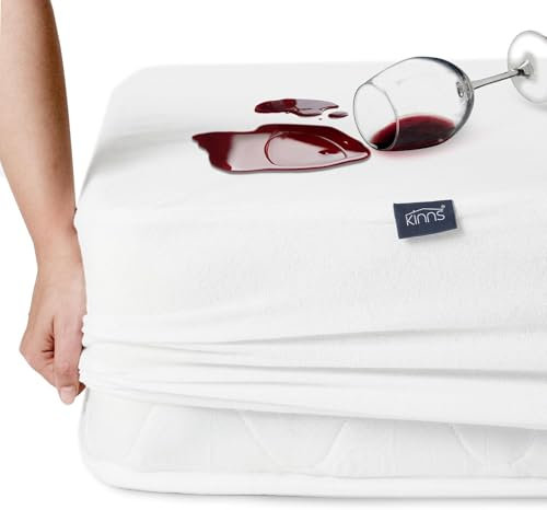 KINNS Wasserdichter Matratzenschoner aus Baumwolle 180x200 cm Spannbettlaken ohne Knistern, Matratzenauflage, Inkontinenzauflage, Rundumgummi, Atmungsaktiv, Rundumbezug, Anti-Milben Bezug