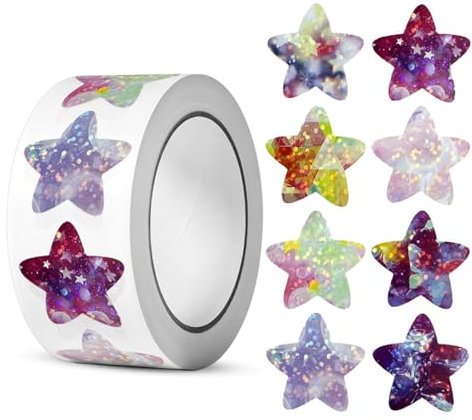 1000 Stück Stern-Aufkleber Glitter Stern-Aufkleber Kinder Belohnung Sticker Elbstklebende Stern Aufkleber Holografische Stern-Aufkleber für Scrapbooking Grußkarten 2,5 cm 2 Rolle