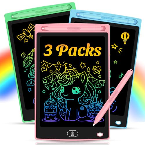3 Pack LCD Writing Tablet for Kids - Erasable and Reusable Toddler Doodle Board in 8.5 inch, Ideal Drawing Pad for Learning Toy for Ages 3-8, Gift for Girls Boys (3 Pack (Pink,Blue, Green))