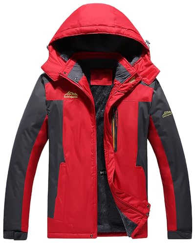 Regenjacke Herren Gefüttert Wasserdicht Warm Winterjacke Outdoorjacke mit Kapuze Atmungsaktiv Fleecejacke Outdoor Winddicht Funktionsjacke Windjacke Sport Fahrrad Skijacke Übergangsjacke