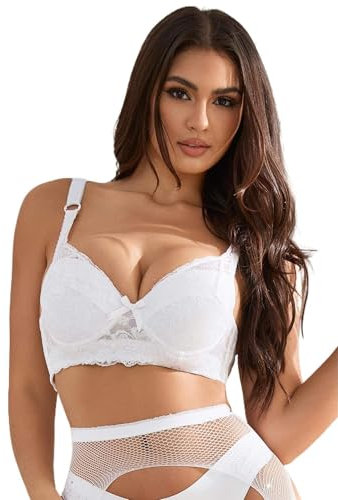 ohyeahlady Push Up Lace Bra Plus Size Bras for Women Wide Straps Comfort Padded Underwire Bras Adjustable Balcony Bra White 40DD