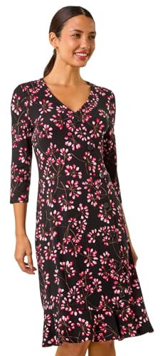 Roman Originals Tea Dress for Women UK Ladies Frill Hem Skater Wrap Jersey Stretchy Fit & Flare Flattering Knee Length Cocktail Party Occasion Holiday Going Out - Pink Noir - Size 20