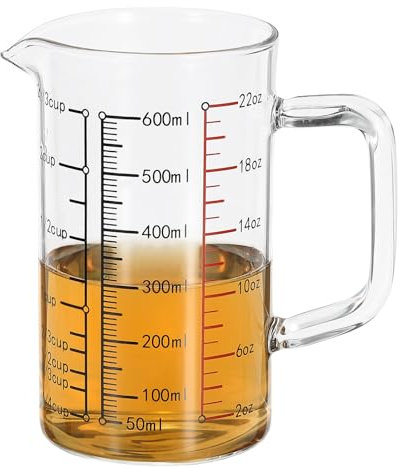 PATIKIL Glass Measuring Cup with Handle, 600ml Glass Liquid Beaker Liquid Measure Cup with V-shaped Spout and Scales for Kitchen Restaurant, Clear