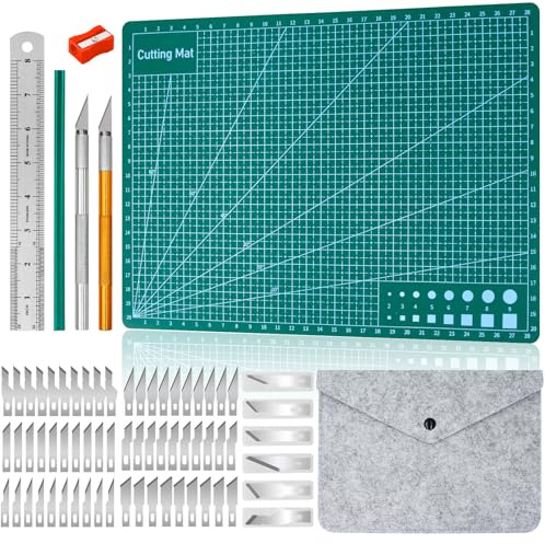 Annickee A4 Schneidematte Set, Selbstheilende Bastelunterlage Schnittfest | Bastelunterlage mit 6 types de Ersatzköpfe, Cutting Mat Grün, Schneidunterlage, Schneideunterlage für Nähen, Stoffpräzision