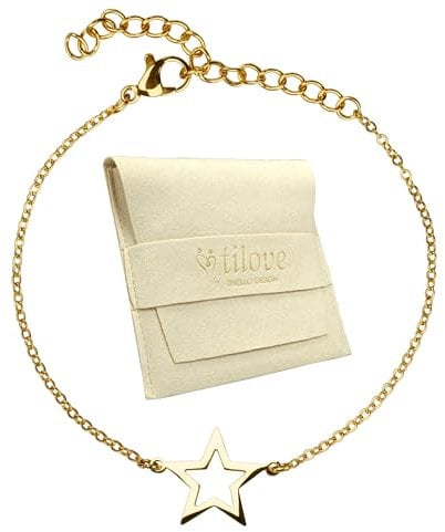 Stern Armband Damen aus 316L Edelstahl vergoldet – feines & verstellbares Armkettchen 16+5 cm – Symbol für Hoffnung & Licht – elegantes Geschenk mit Mikrofaserbeutel & Inspirationskarte - TILOVE
