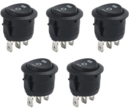 5 unidades de interruptores basculantes en 3 posiciones, 250 V 6 A, mini interruptor de conmutación, interruptor basculante iluminado, interruptor de luz negro, interruptor de 12 V resistente al agua