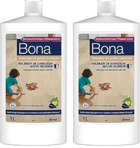 Bona Refresher für geölte Holzböden, Parkett Pflegeöl 1 L, Parkettpflege, Parkett Öl, Parkett Pflegeöl, Parkettpflege für geölte Böden (Packung mit 2)