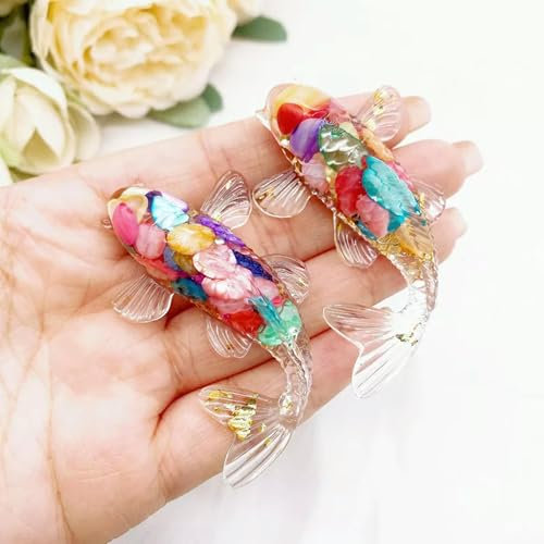 Lot de 10 Pierres décoratives en résine époxy, en Cristal de Quartz, Coquille Saint-Jacques, Coquillages, Poissons koï, Coquillages colorés naturels