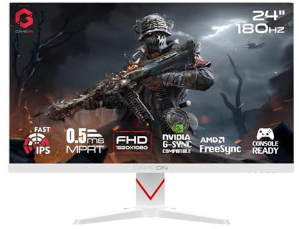 GAMEON Marksman Series 24” Fast IPS Gaming Monitor – FHD 1920x1080, 180Hz Overclocked, 0.5ms MPRT, HDR400, FreeSync G-Sync Compatible, HDMI 2.1 & DP 1.4, Console compatible, GOAM24FHD180IPS - White