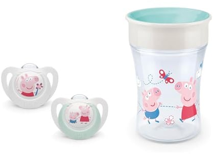 NUK Baby-Set: Magic Cup 230ml, 360°-Trinkrand, abdichtende Silikonscheibe, ab 8 Monaten, BPA frei, türkis + Silikon-Schnuller (0–6 Monate) – BPA-frei, Anti-Colic, Temperature Control