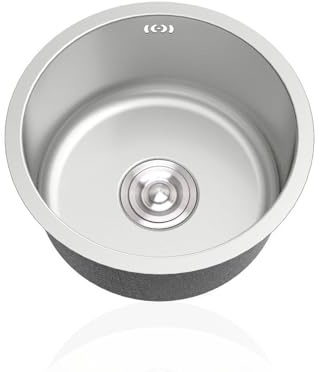 Rundspüle Edelstahl Küchenspüle 1 Becken Silber Rund Spüle Küche Klein Küchenbecken Edelstahlspüle mit Abflussrohr Einbauart: Einbau Von Oben und Unterbau (Ø 45 cm)