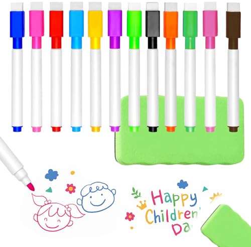 qijiefenCC Pennarelli Lavagna Bianca Cancellabile, Pennarello per Lavagna con Punta Fine, Pennarelli Lavagna Bianca per Scuola Casa Ufficio (13Pcs)
