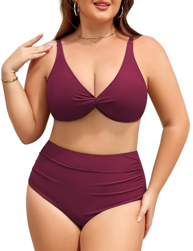 Svanco Maillot de Bain Femme 2 Pièces Grande Taille Bikini Femme Push Up Taille Haute Cache Ventre