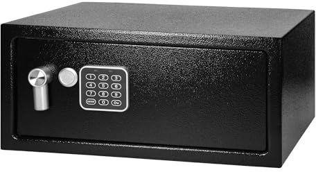 MIRATIC Coffre Fort Discret à Code Electronique et 2 x Clé de Secours Coffre Fort Pour Argent Bijoux Laptop Dossiers A4 Boite Coffre Fort Caché Safe Maison Bureau Hotel en Acier (large 26,8l)