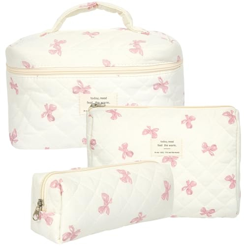3 Trousses de Toilette en Coton Rose - Trousse Homme et Femme Cadeau Voyage et Soins