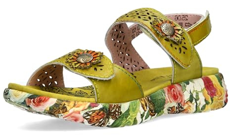 Laura Vita Damen Sandalette Stanzung Niete Blüten Plateau Klett SANAO 53, Größe:38 EU, Farbe:Grün