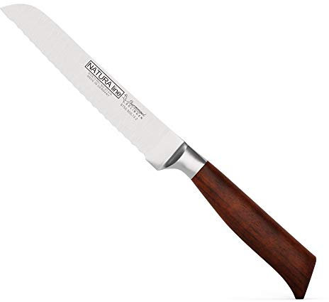 Burgvogel Solingen Couteau à pain, Natura Line, manche en bois, rouge satiné, forgé, 13 cm, inoxydable, très tranchant, Made in Germany