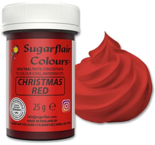 Sugarflair Food Colouring Paste Christmas Red, Spectral Highly Concentrated Food Colouring for Buttercream, Sugar Paste, Royal Icing, Cake Decorations and More! Vibrant Colour Food Dye! - 25g