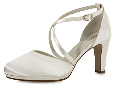 Rainbow Club Brautschuhe Olaila - Damen,Two Peace Pumps, Ivory/Creme, Satin, Schlicht, Bequem gepolstert, Riemchen Gr. 39.5 (UK 6.5)