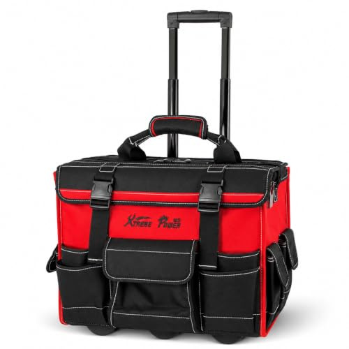 XtremepowerUS Tool Bag Organizer Black and Red (18 Wide Mouth Rolling Tool Bag)