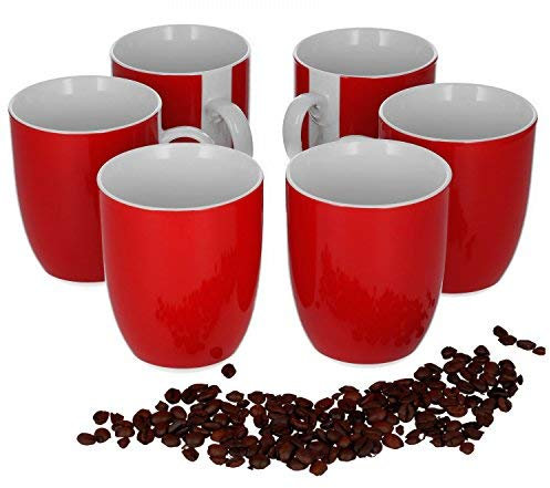 Lot de 6 tasses Van Well - Série Vario - En porcelaine - Couleur au choix rouge