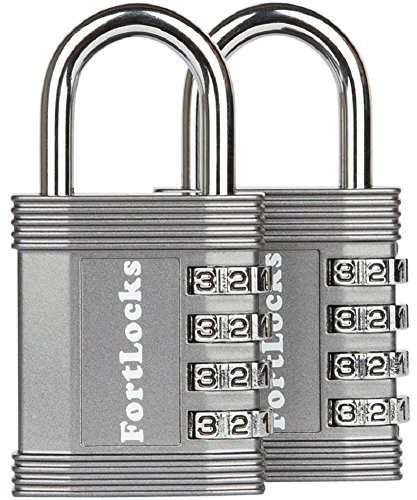 FortLocks Gym Padlock | 4-Digit Combination Lock for Indoor Lockers & Outdoor Use | Heavy-Duty, Rustproof, Weatherproof | 2-Pack, Grey