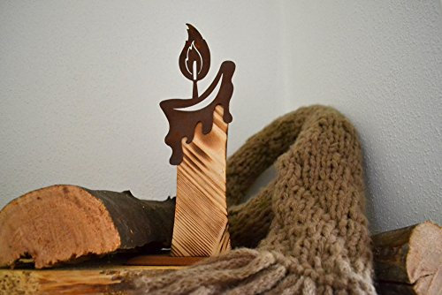 Unbekannt Holzkerze Metall Holz Rost Edelrost Holzfigur Rostfigur Deko Dekoration Deko-Idee Winterdeko Rostdeko Holzdeko Gartendeko Geschenk-Idee Geschenk