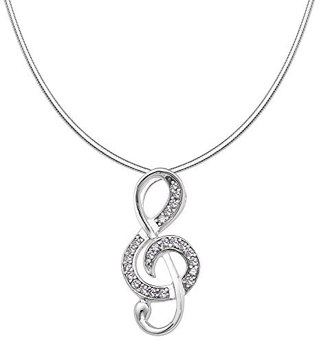 Vinani Anhänger Note mit weißen Zirkonia elegant glänzend mit Schlangenkette 50 cm Sterling Silber 925 Kette Italien Notenschlüssel Musik 2ANO-S50