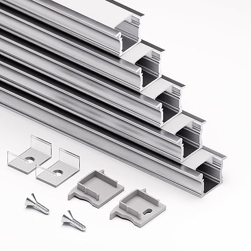 Alumino paquet de 5 profilés encastrables LED Alu Profile EGR pour rubans LED 12mm avec cache clipsable opale - 5 m