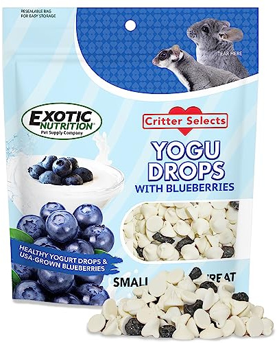 Yogu Drops With Blueberry - Healthy Natural Fruit & Yogurt Treat - For Sugar Gliders, Rats, Chinchillas, Ferrets, Parrots, Hamsters, Hedgehogs, Guinea Pigs, Rabbits & Small Pets (4.25 Ounce)