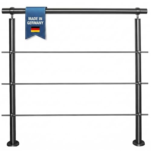 TIBU Edelstahl Geländer V2A für Balkon Terrasse Treppe mit waagerechten Streben, Aufmontage 0,6m-6m