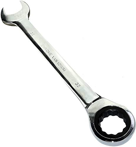 Aerzetix - Chiave combinata manuale aperta/classica 32mm - chiave a cricchetto 32mm Anello/occhiello 12 lati - Metrica - CR-V - serraggio/assemblaggio - Manico diritto lucidato - DIN 3113 - C45511