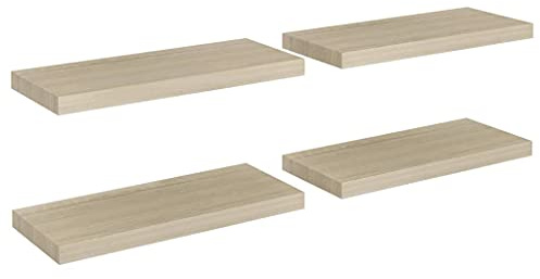 vidaXL 4X Wandregal Schwebend Hängeregal Wandboard Bücherregal Regalbrett Schweberegal CD DVD Regal Dekoregal Eichefarben 60x23,5x3,8cm MDF