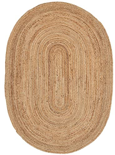 CarpetFine Tapis Jute Nele Ovale Couleur Naturelle Beige 70x140 cm tissé à la Main en Jute | Tapis Naturel Moderne Uni en Tapis tissé Plat de Style Boho pour Le Salon et la Chambre à Coucher