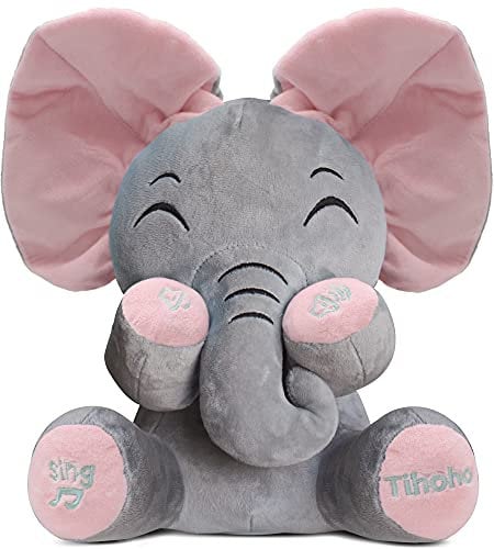 Tihoho Peek A Boo Éléphant animé Parlant en Peluche pour bébé éléphant Chantant Mignon Jouet en Peluche pour bébé péage Enfant garçon Fille Cadeau réglable Son (Rose)… B091JTQJZQ