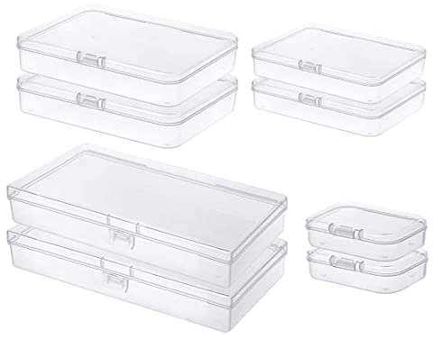 Gebildet 8 Pieces Mixed Sizes Rectangular Empty Mini Clear Plastic Organizer Storage Box Containers for Small Items and Other Craft Projects