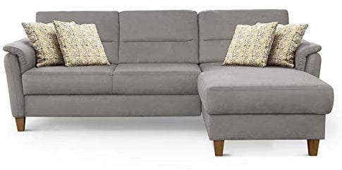CAVADORE Ecksofa Palera / Federkern-Sofa in L-Form im Landhausstil / 244 x 89 x 163 / Mikrofaser-Bezug, Hellgrau