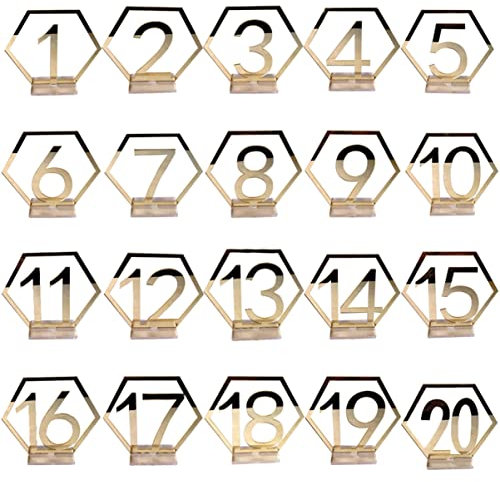 1-20 Números de Mesa de Boda Soporte de Números de Mesa Acrílicos para Recepción de Boda Fiesta Eventos de Cumpleaños Festival O Decoración de Comida (Dorado)