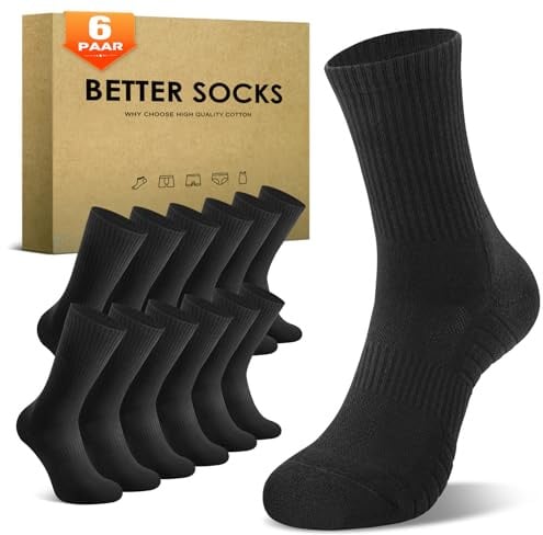 TUUHAW Tennissocken Herren Damen (6/12 Paar) Sportsocken Baumwolle Crew | Laufsocken, Wandersocken, Trekkingsocken, Herrensocken, Damensocken, Frottee Gepolstert, Atmungsaktive, Komfortabel