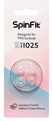 SpinFit CP1025 für True Wireless Earbuds passend für Jabra 75T, Galaxy Buds 2, Pixel A-Serie und mehr, M/S, patentierte Silikon-Ohrstöpsel für Ersatz (2 Paar) (für Düsendurchmesser von 4–5,5 mm)