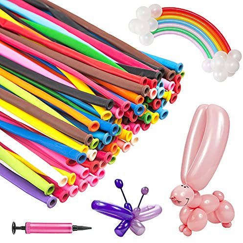 100 magische Luftballons mit Luftpumpen,lange Luftballons,Modellierballons,lange Farbballons,geeignet für Geburtstagsfeiern,Halloween,Weihnachten(Geeignet für 14+ Personen)