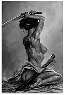 QINGWEN Coole Samurai weibliche Kriegerkunst, Poster für Jungs Schlafzimmer, sexy Poster, dekorative Malerei, Leinwand, Wandkunst, Wohnzimmer, Poster, Schlafzimmer, Gemälde, 20 x 30 cm