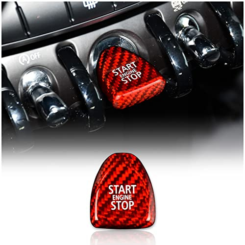 KUNGKIC fibre de carbone voiture moteur bouton start stop couverture décorative autocollant interrupteur d'allumage pour Mini Cooper F54 Clubman F55 F56 F57 F60 Countryman accessoires intérieur rouge