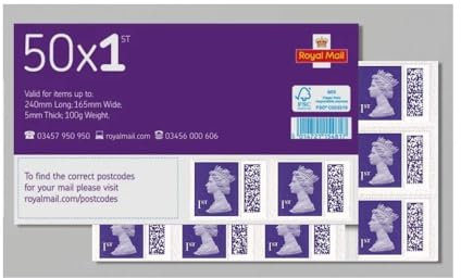 Royal Mail 50 x 1st Class BARCODED Standard Self Adhesive Postage Stamps
