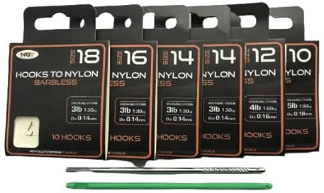 TFS Angling 60 X NGT Barbless Hooks to Nylon.Sizes 18,16,14,12,10, plus Aluminium & Plastic Disgorgers. (A)