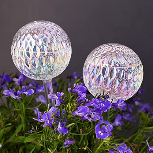 Tomorotec Glass Plant Self Watering Globes 2-Pack Pearl Luster Clear Iridescent Plant Watering Devices, Diamond Indent Pattern Self Watering Bulbs Planter Insert Decorative Vacation Watering Spikes
