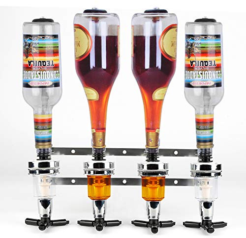 Distributeur de Boisson Mural, 4 Porte Bouteille Mural, Doseur Alcool Mesures Dosage 25 - 45ml, Support de Boisson Liqueur pour Cocktail, Bière (4 Bouteilles)