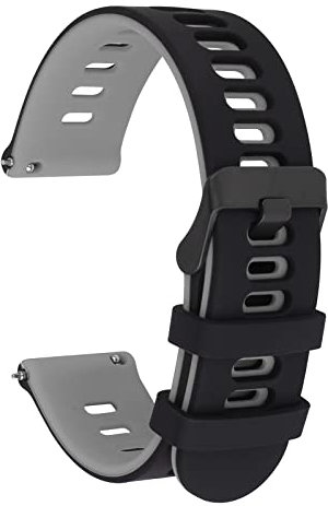 Cobee Silicone Rubber Watch Bands, Quick Release Sport Watch Replacement Straps, Universal Smart Watchband with Black Stainless Steel Buckle for Men Women (22mm, Black-Gray)